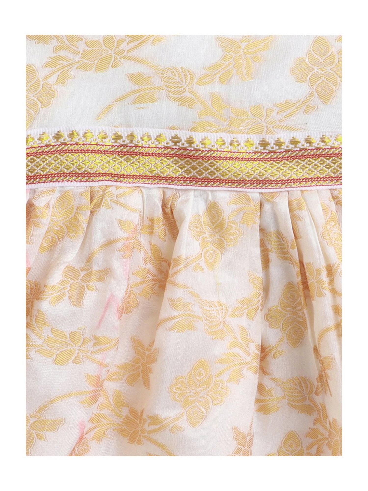 Many Frocks Kids Cream Self Design Dress