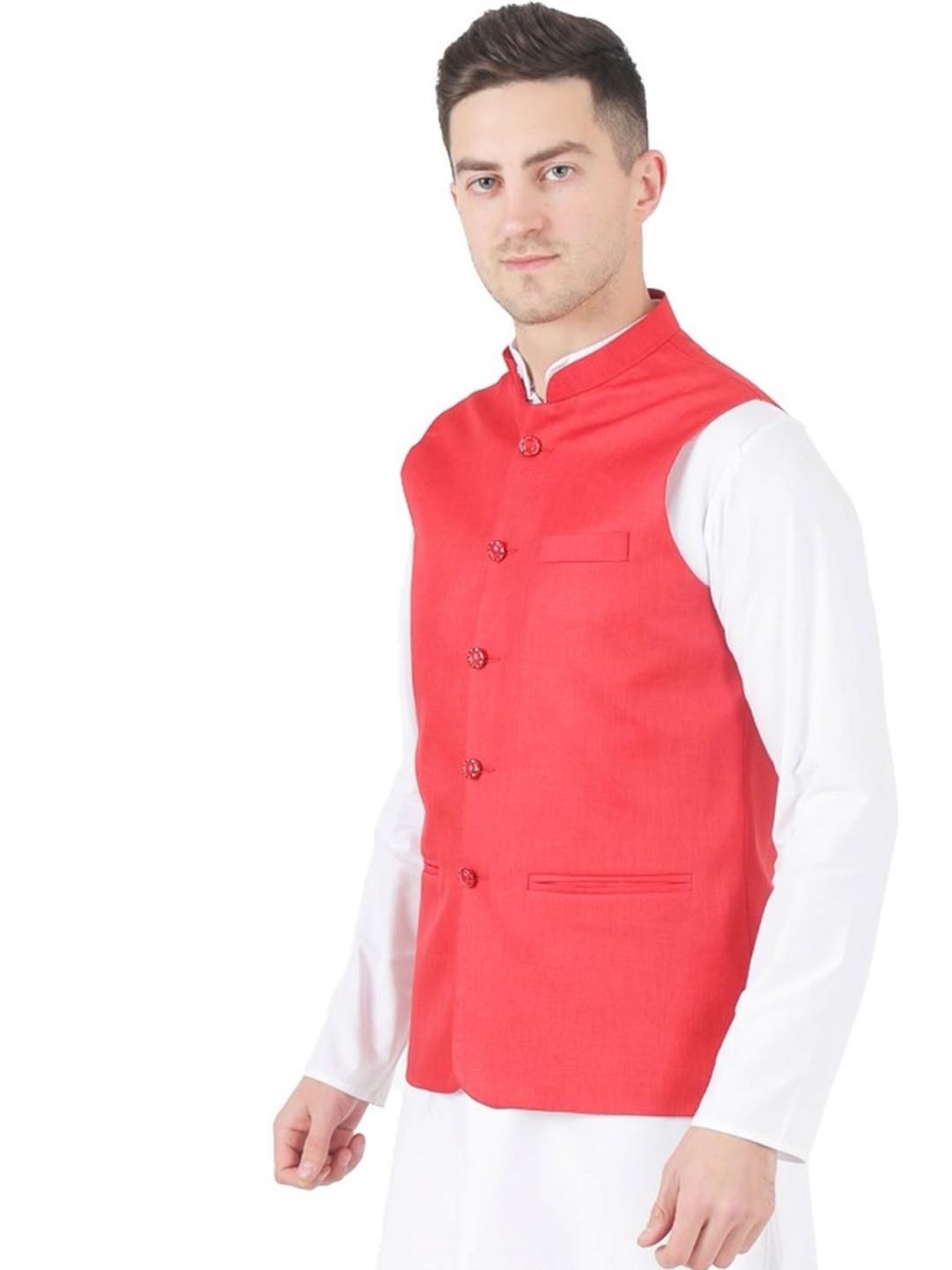 TAHVO Red  Slim Fit Nehru Jacket