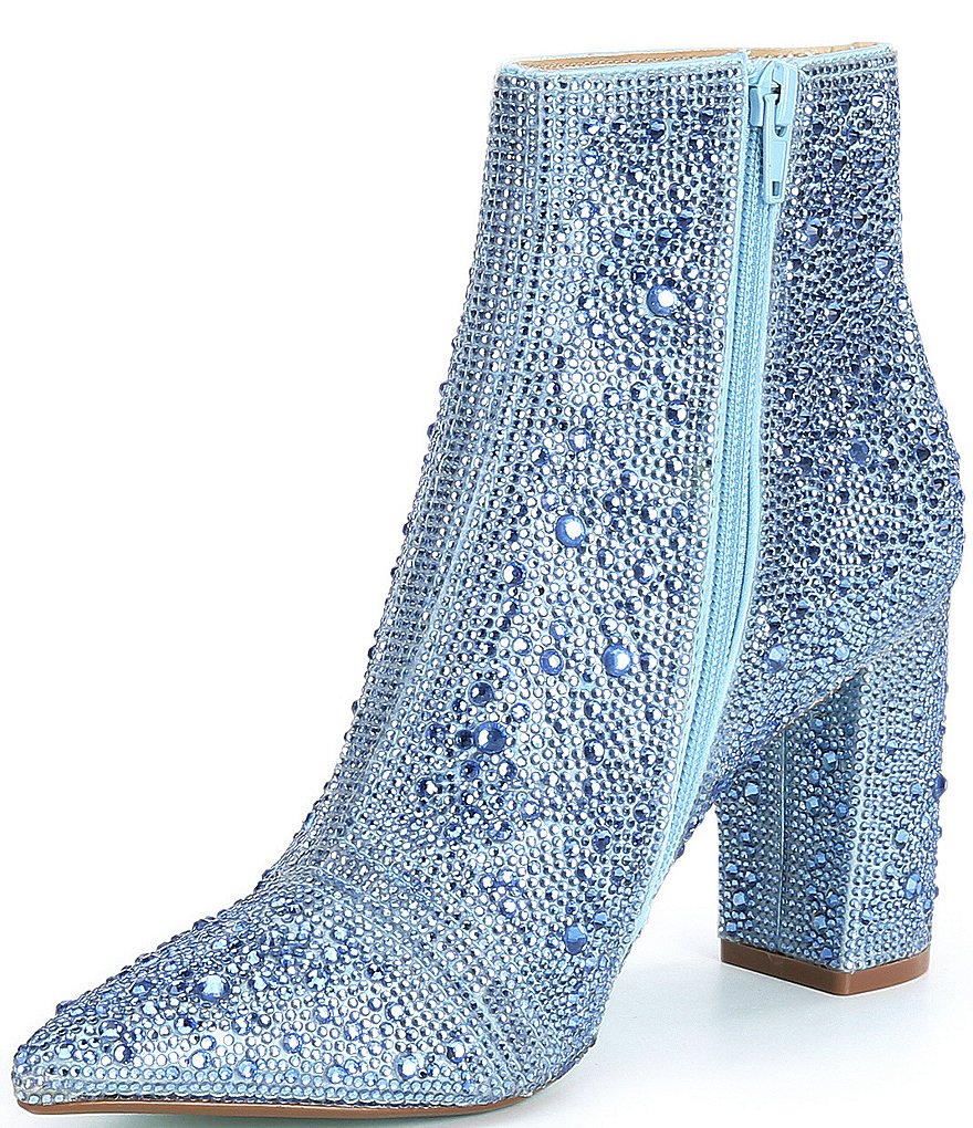Blue by Betsey Johnson Cady Rhinestone Embellished Block Heel Booties