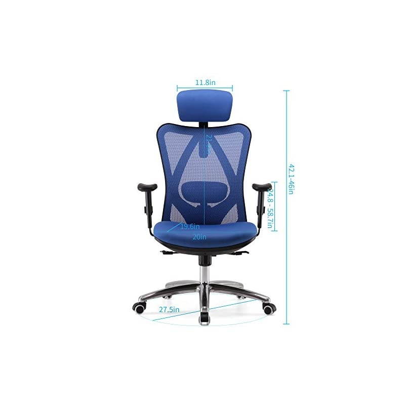 Ergonomic Office Chair, Computer Desk Chair, Adjustable Headrest, Backrest, and Armrests, Lower-Back Support, Mesh (Blue)