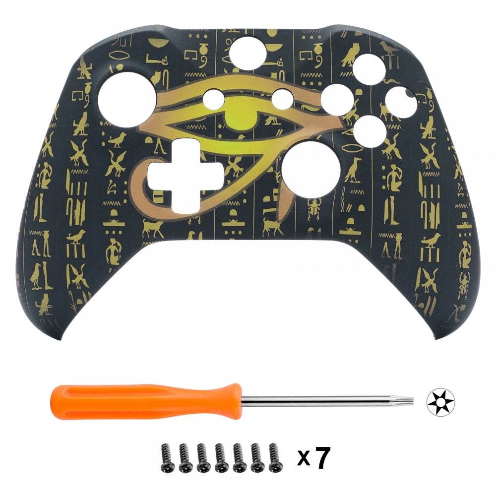 eXtremeRate Eye of Providence Origins Faceplate Cover Soft Touch Front Housing Shell Case Comfortable Soft Grip Replacement Kit for Xbox One S & Xbox One X Controller - Controller NOT Included