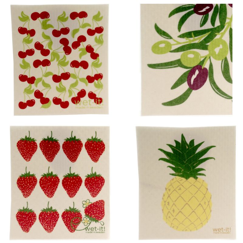 Swedish Dish Cloth 7.75" Delicious Fruit Set/4 Absorbent Cleaning Cloth Strawberry Grape  -  Dish Cloth