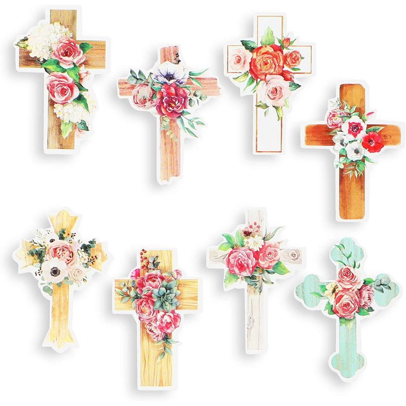 500-Count Christian Stickers, 1 Roll of Floral Cross Labels for Christening Baptism Parties