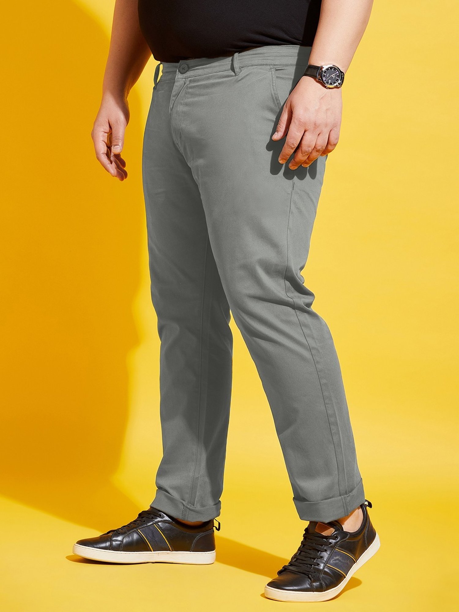 Bigbanana Plus Size Grey Cotton Regular Fit Chinos