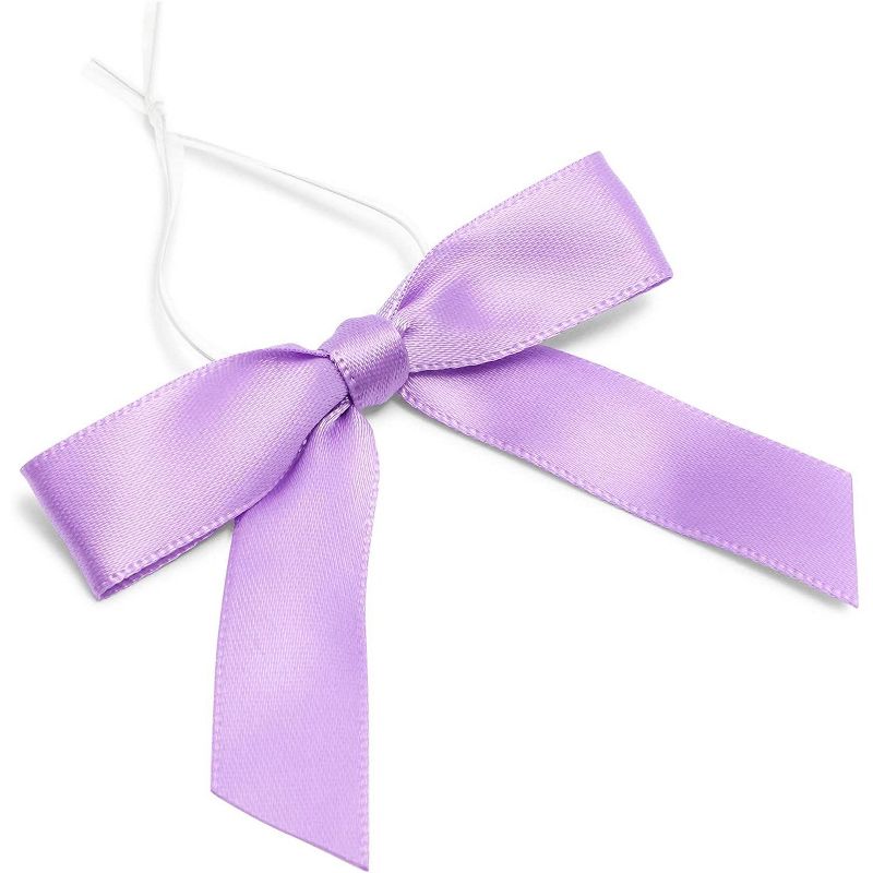 Bright Creations 100-Pack 3" Light Purple Satin Bow Twist Ties with Clear Twist Ties for Treat Bags & Gift Bags