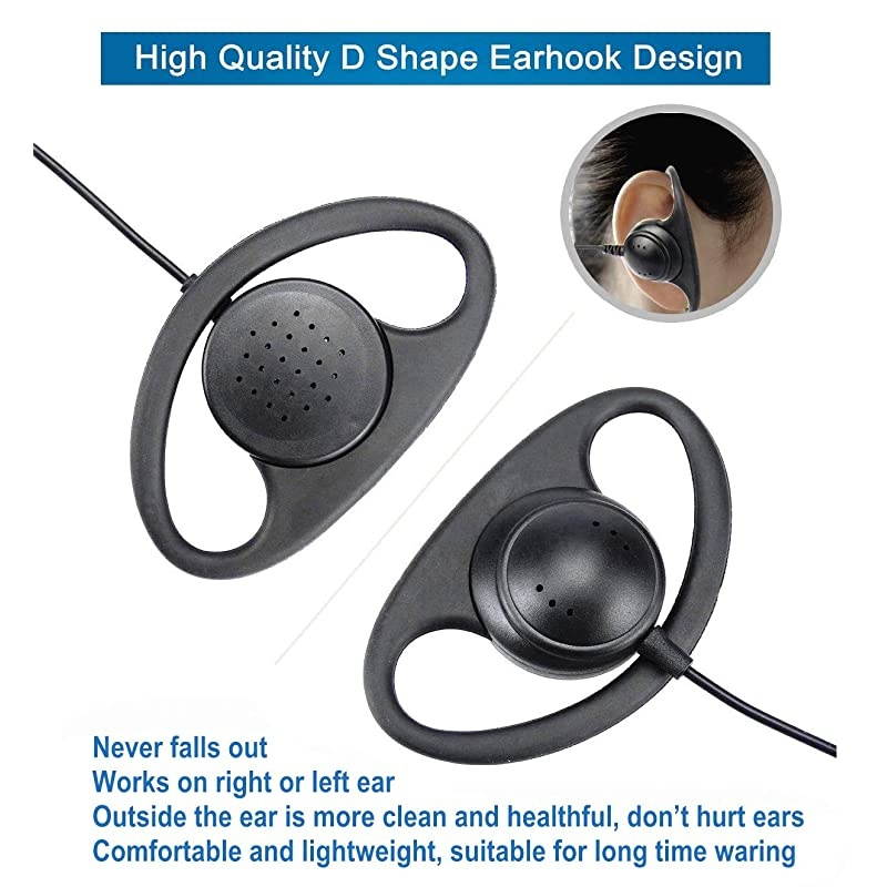 2 Pin D Shape Security Clip-Ear Earphone Headset Compatible with Retevis Kenwood PUXING UV5R UV82 888S H777 Radio with PTT MIC (10 Pack)