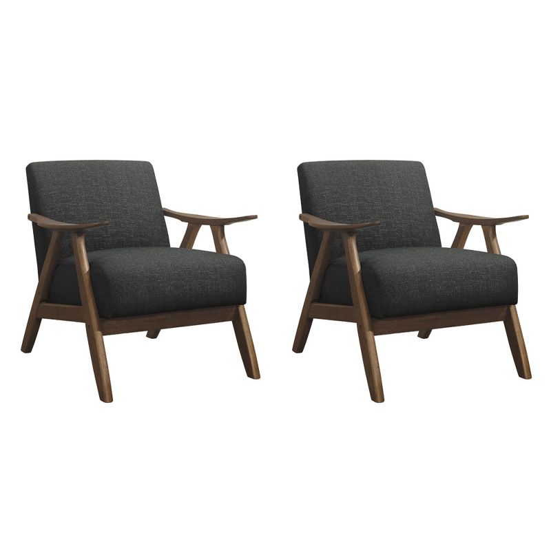 Lexicon Damala Collection Retro Inspired Wood Frame Accent Chair Seat with Polyester Fabric for Living Rooms and Offices, Dark Grey (2 Pack)