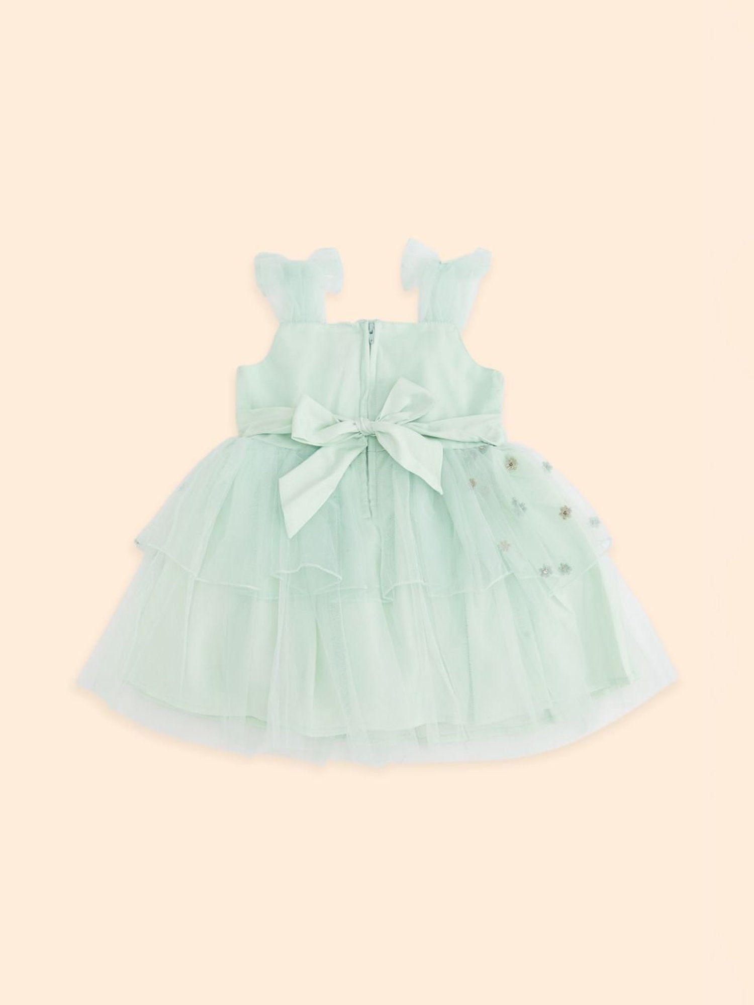 Pantaloons Baby Green Cotton Embroidered Party Dress