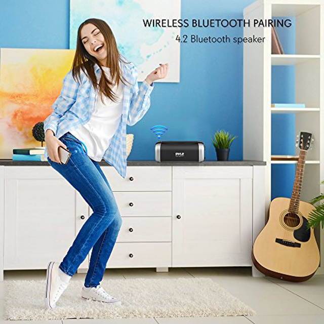 Pyle Wireless Portable Bluetooth Speaker - 200 Watt Power Rugged Compact Audio Stereo System - Rechargeable Battery, 3.5mm AUX Input Jack, FM Radio, MP3, Micro SD and USB Reader - PBMSQG12