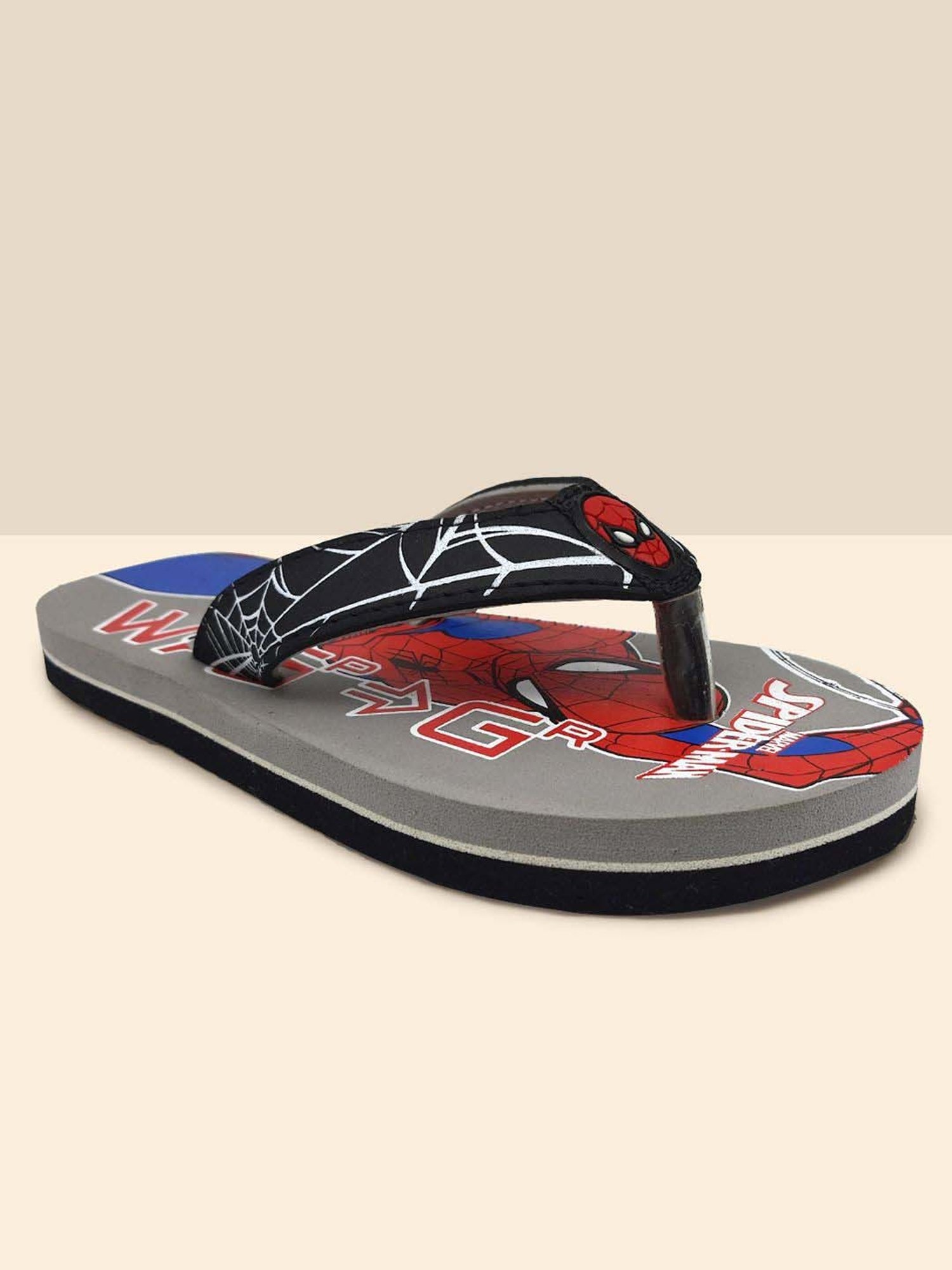 Kidsville Spiderman Printed Grey & Red Flip Flops