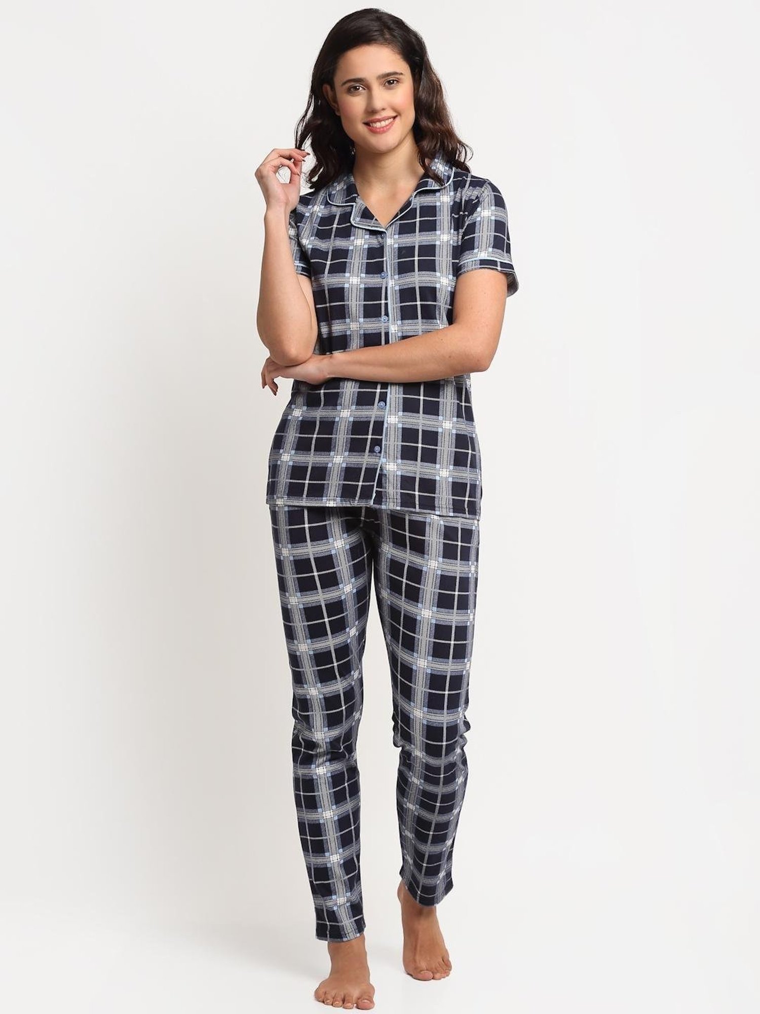 Kanvin Navy Checks Pajama Set
