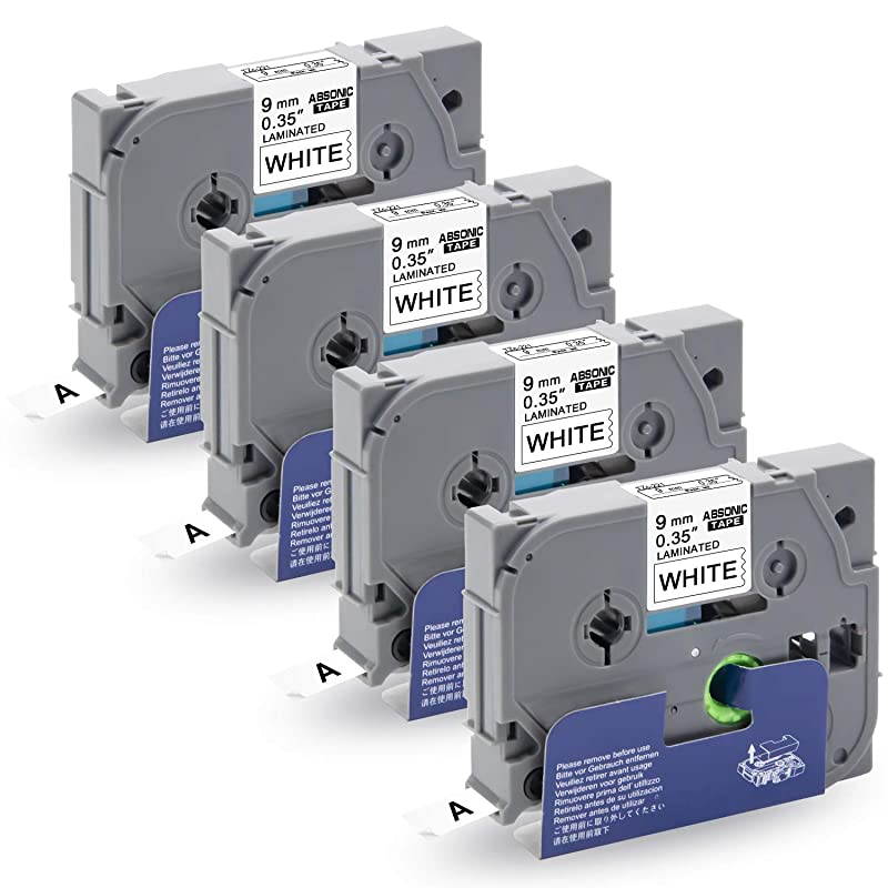 9mm Tz Tape 035 Laminated White  TZe221 Tze221 Black on White Labeling Tape Compatible for Brother PTouch PTH100 PTH110 PTD600 PTD400AD PTD210 9mm x 8m 38in X 262ft 4Pack