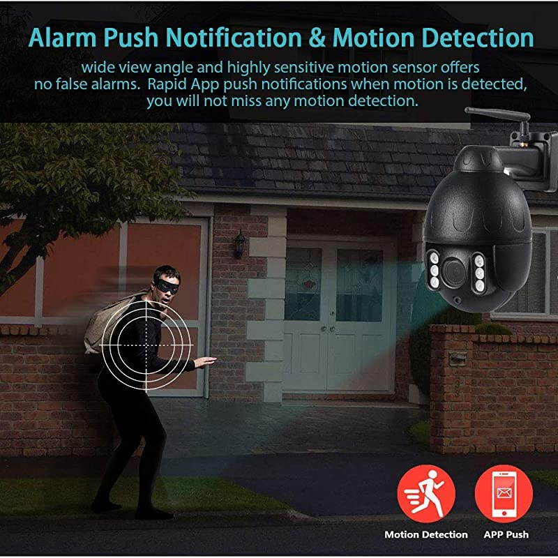 WiFi PTZ IP Camera 5X Optical Zoom Outdoor Security AI Humanoid Detection Auto-Tracking, Wirefree CCTV 2K P2P Camera with 2-Way Audio Onvif SD Card Slot IR 160ft