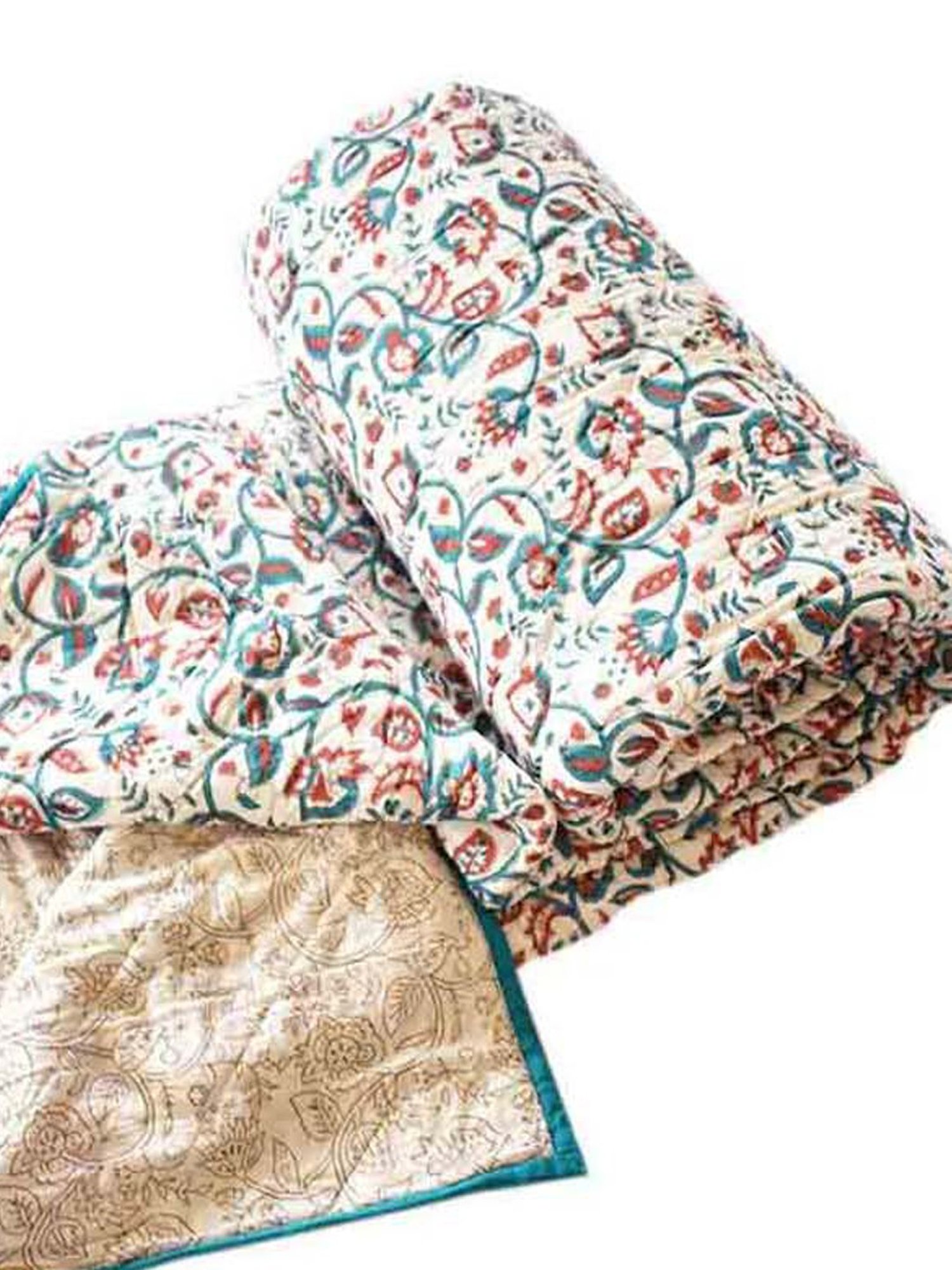 Fanusta Manzhar Blue & Rust 180 TC Mulmul Jaipuri Rajai - Set of 1