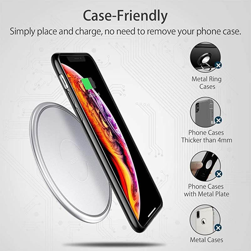 Upgraded  Wireless Charger Metal Frame UltraThin Fast Charging Pad 75W for iPhone SE1111 Pro11 Pro Max 10W Fast Charging for Galaxy S20S20 UltraNote10 Pixel 34 No AC Adapter Silver