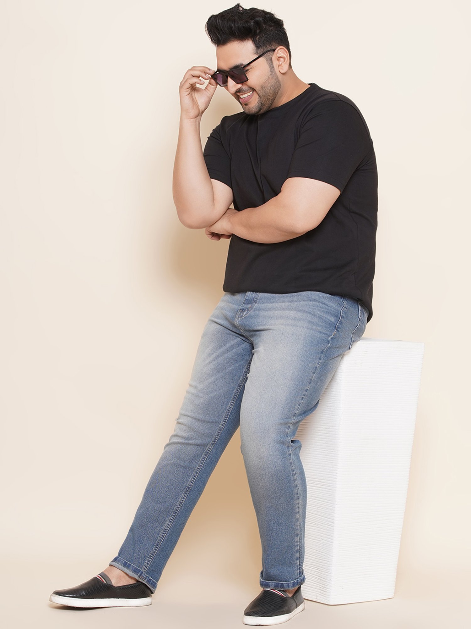 John Pride Blue Regular Fit Lightly Washed Plus Size Jeans