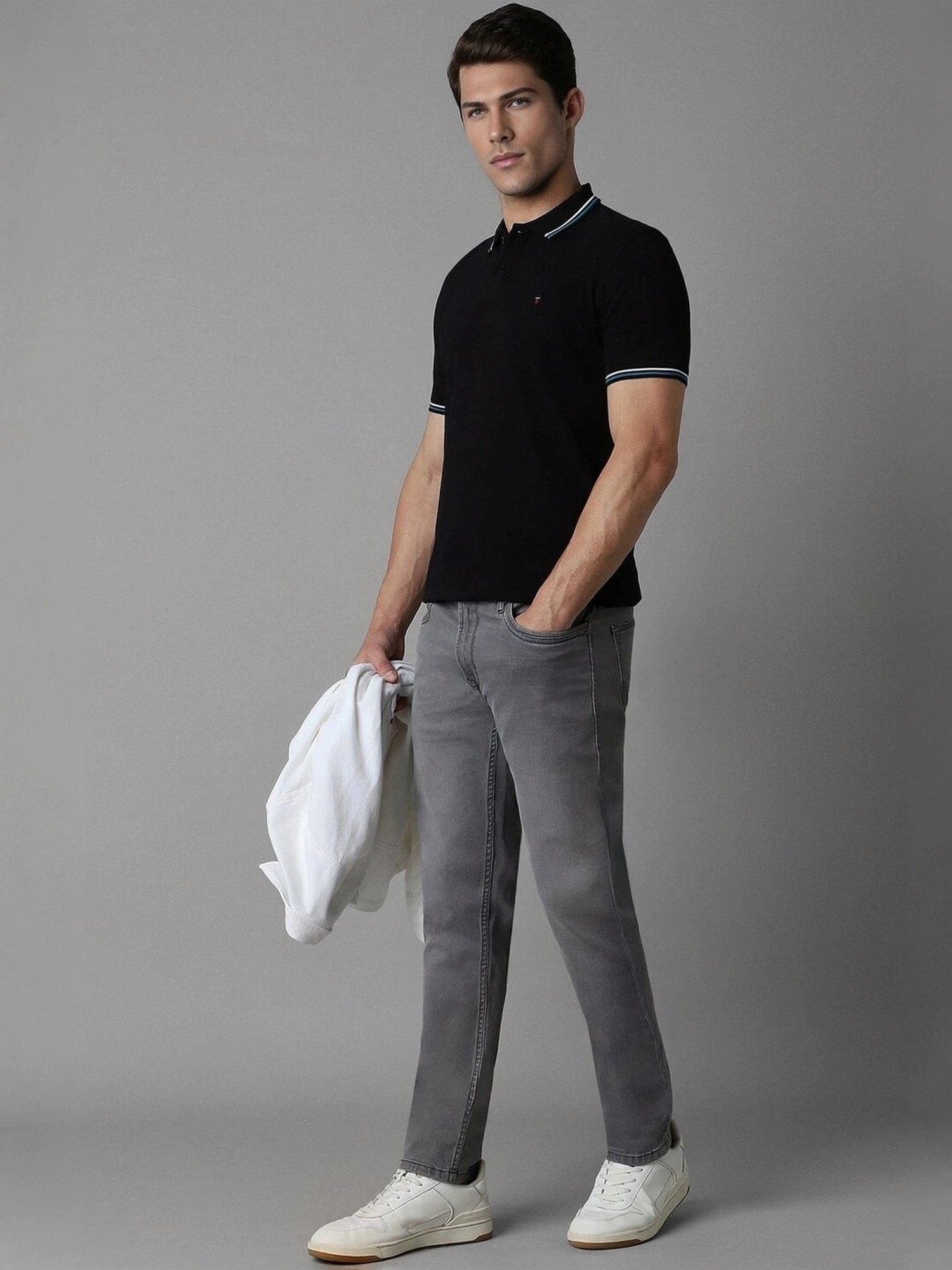 Louis Philippe Black Cotton Slim Fit Polo T-Shirt