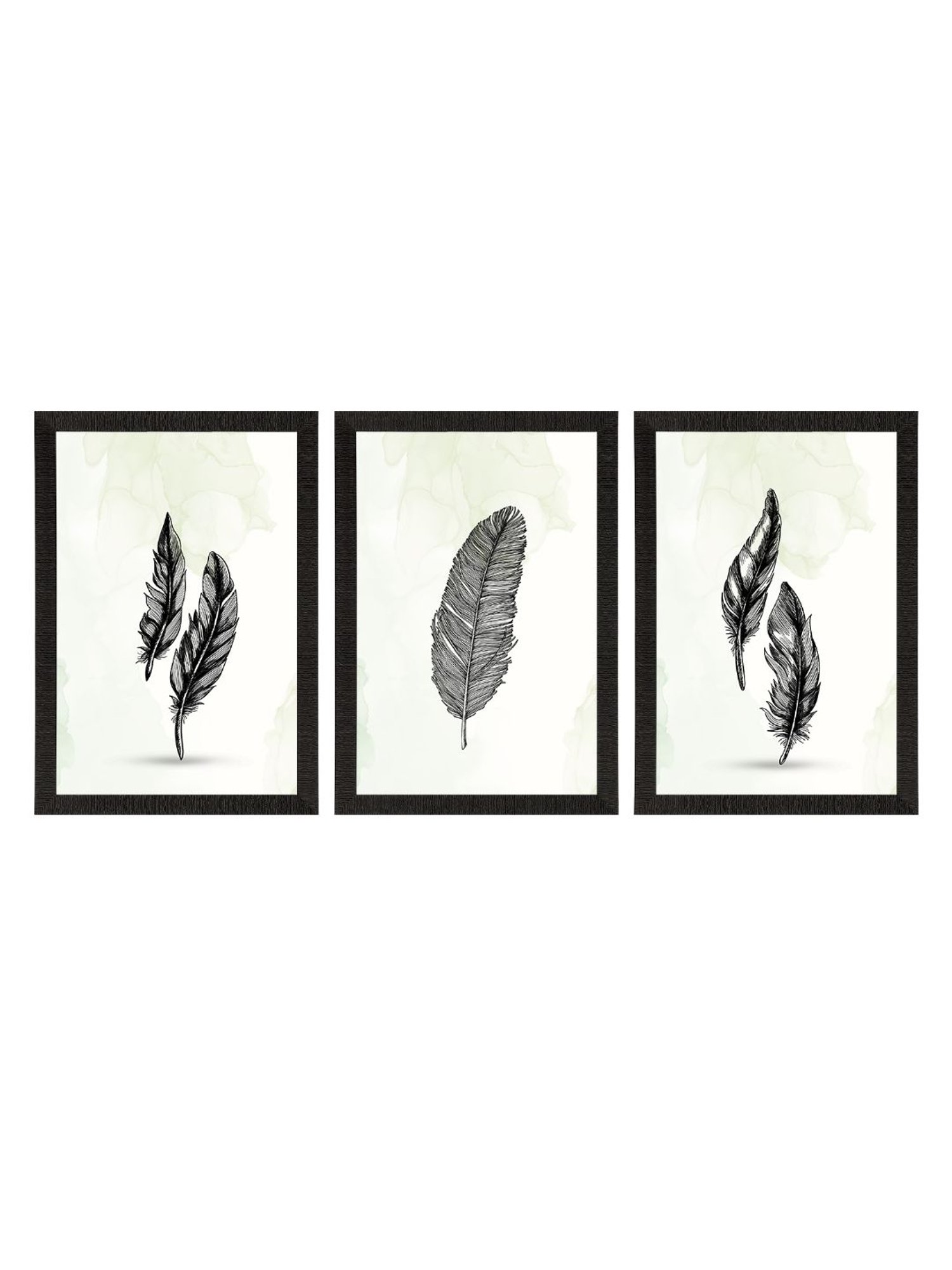 eCraftIndia Feather Line Art Set of 3 Satin Matt Texture UV Art Painting