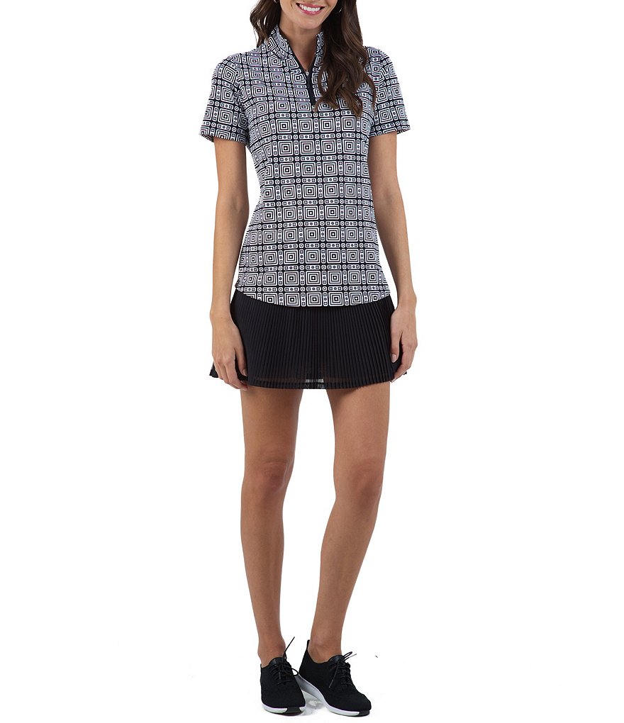 IBKUL Pricilla Print Short Sleeve Antimicrobial Mock Neck