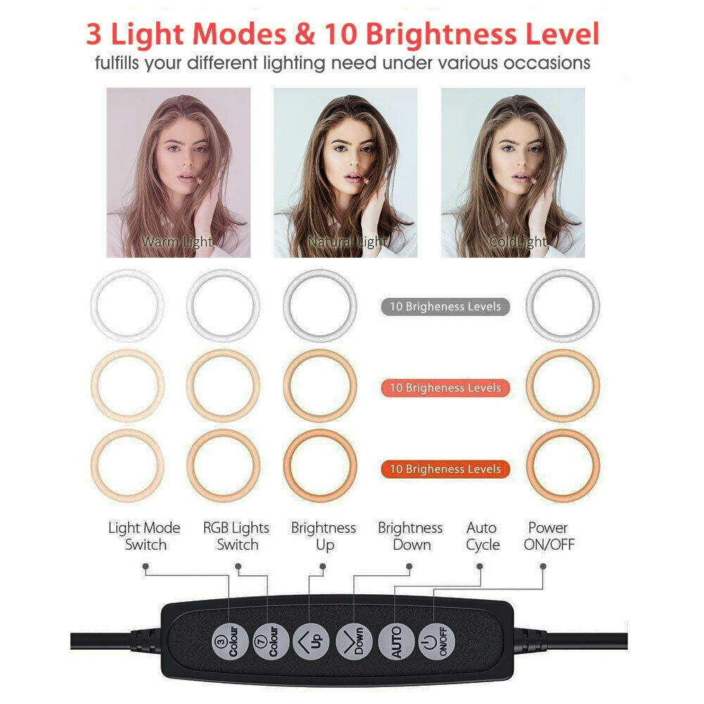 Vivitar Vlog Essentials 12 Inch Full Color RGB LED Ring Light 360&deg; Rotation with 2 Phone Cradles Remote and 63" Light Stand