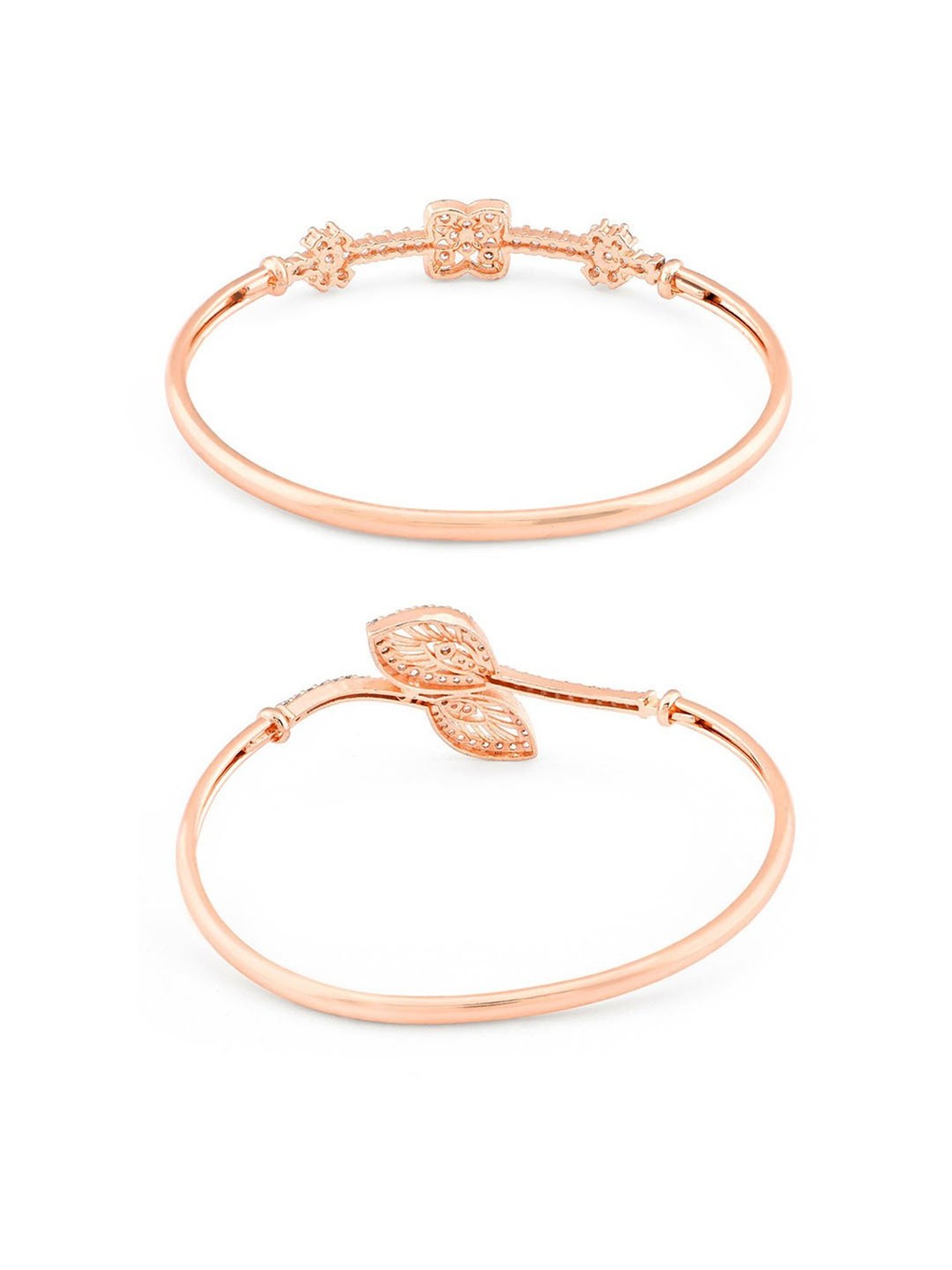 Zaveri Pearls Set of 2 Rose Gold Cubic Zirconia Brass Kada Bracelets-ZPFK13385