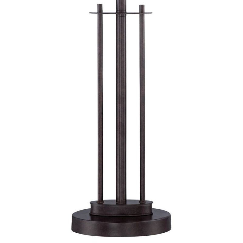 Franklin Iron Works Modern Bronze Metal Base Rose Gold Soft Tan Linen Fabric Double Drum Shade for Living Room Family Bedroom