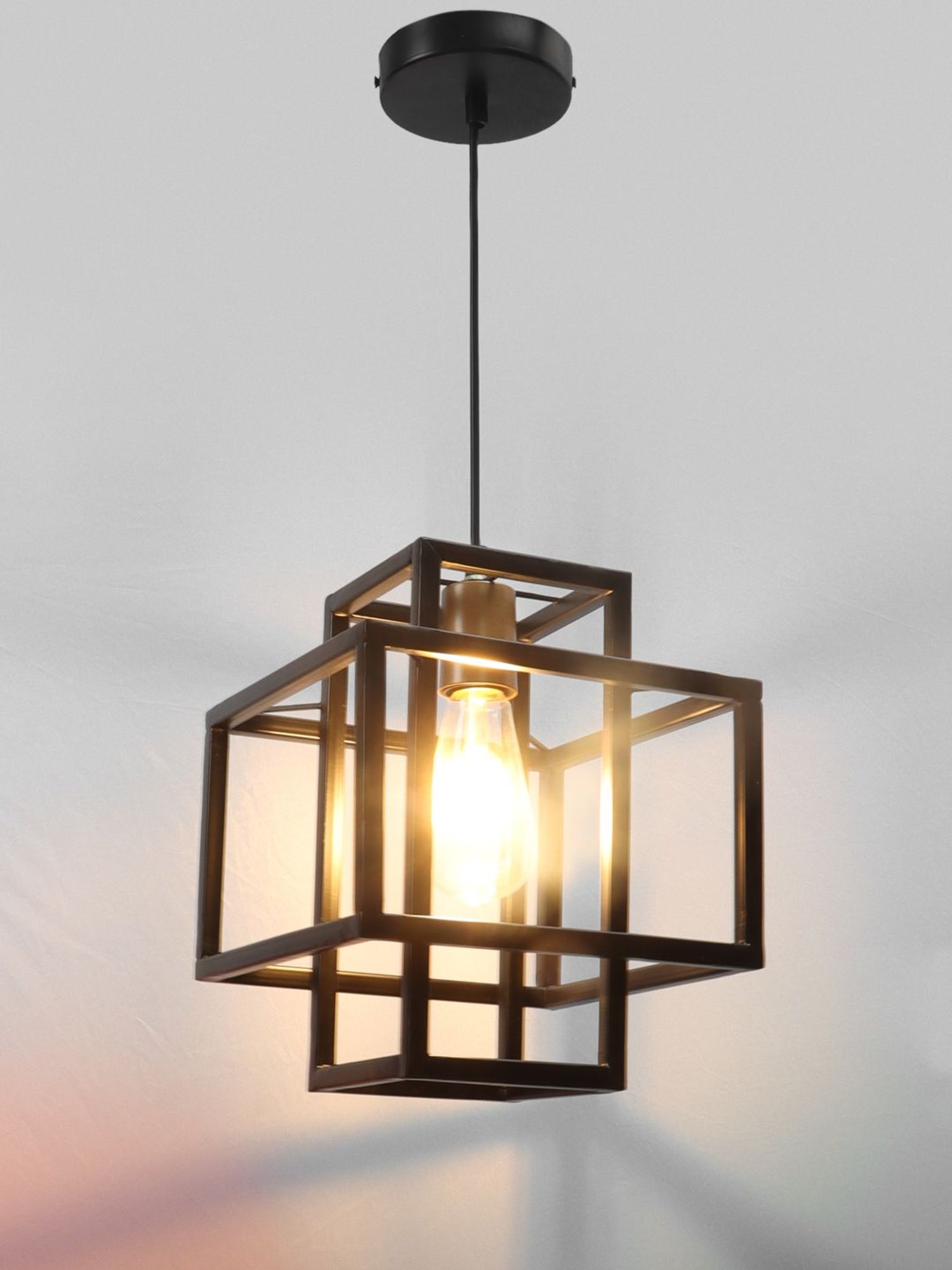 Tayhaa Cuboidal Cage Ceiling Lamp in Black