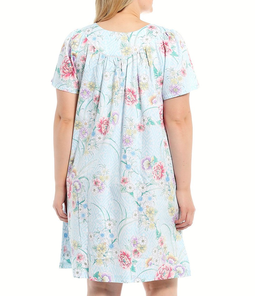 Kate Landry Plus Solid V-Neck Sleeve Midi Lounge Dress