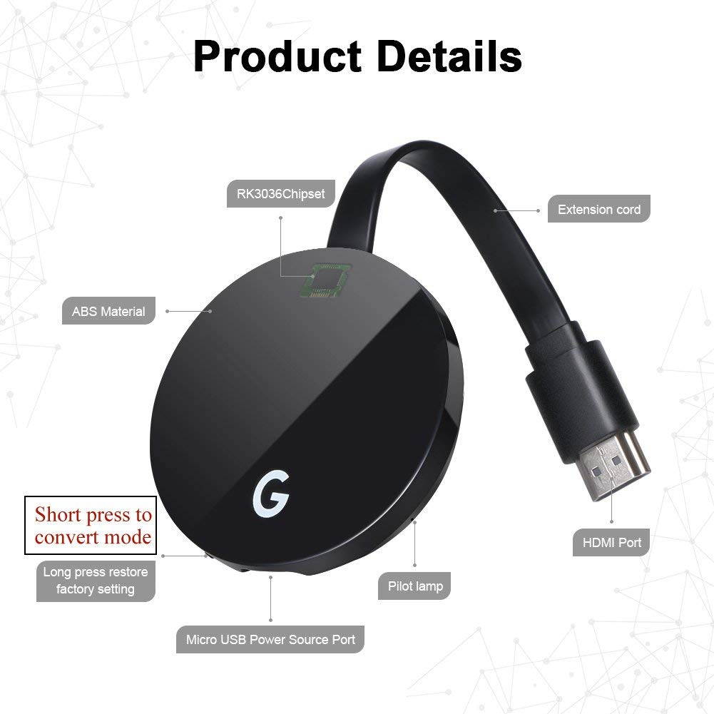 Wireless Display Adapter 5G 2.4G WiFi Dongle HDMI Display Adapter Screen Mirroring Dongle 1080P HD DLNA Airplay Miracast Dongle For MacBook Android IOS Windows 8.1 10 iPhone X 8 to to TV Projectors