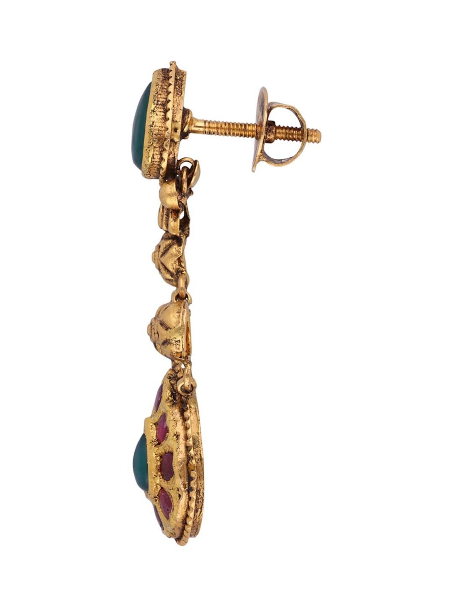 CKC Opulent Gold Oxidized Drops Set with Color Gemstone in Kundan Setting