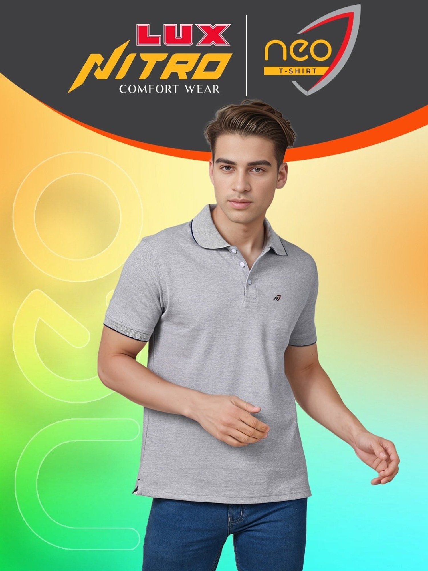 Lux Nitro Light Blue Cotton Regular Fit Texture Polo T-Shirt