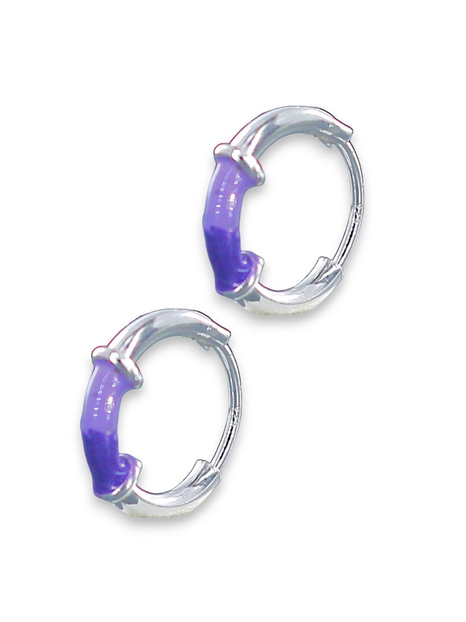 Taraash 92.5 Sterling Silver Enamel Purple Hoop Earrings for Girls