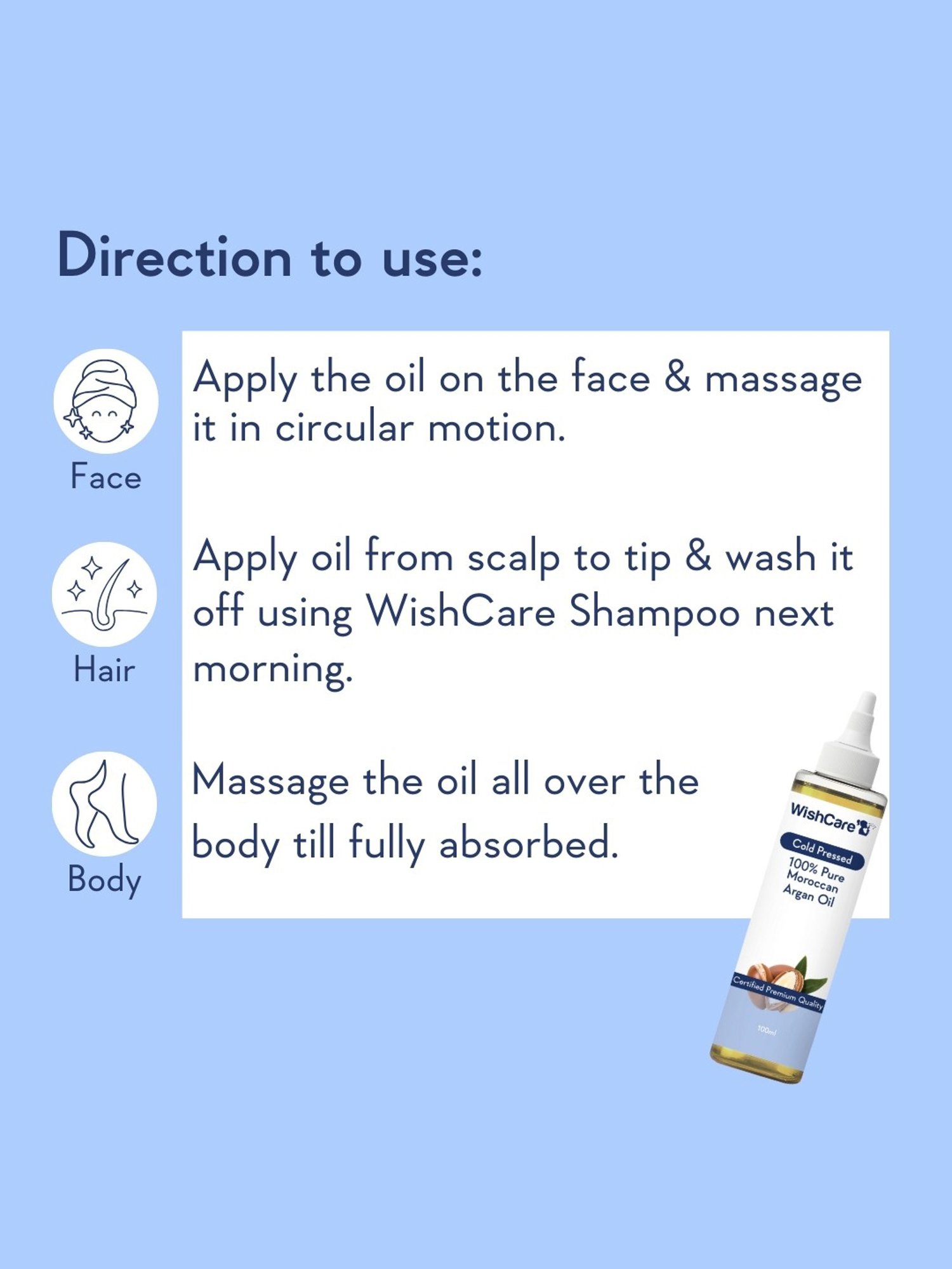 Wishcare Cold Pressed 100% Pure Moroccan Argan Oil - 100 ml