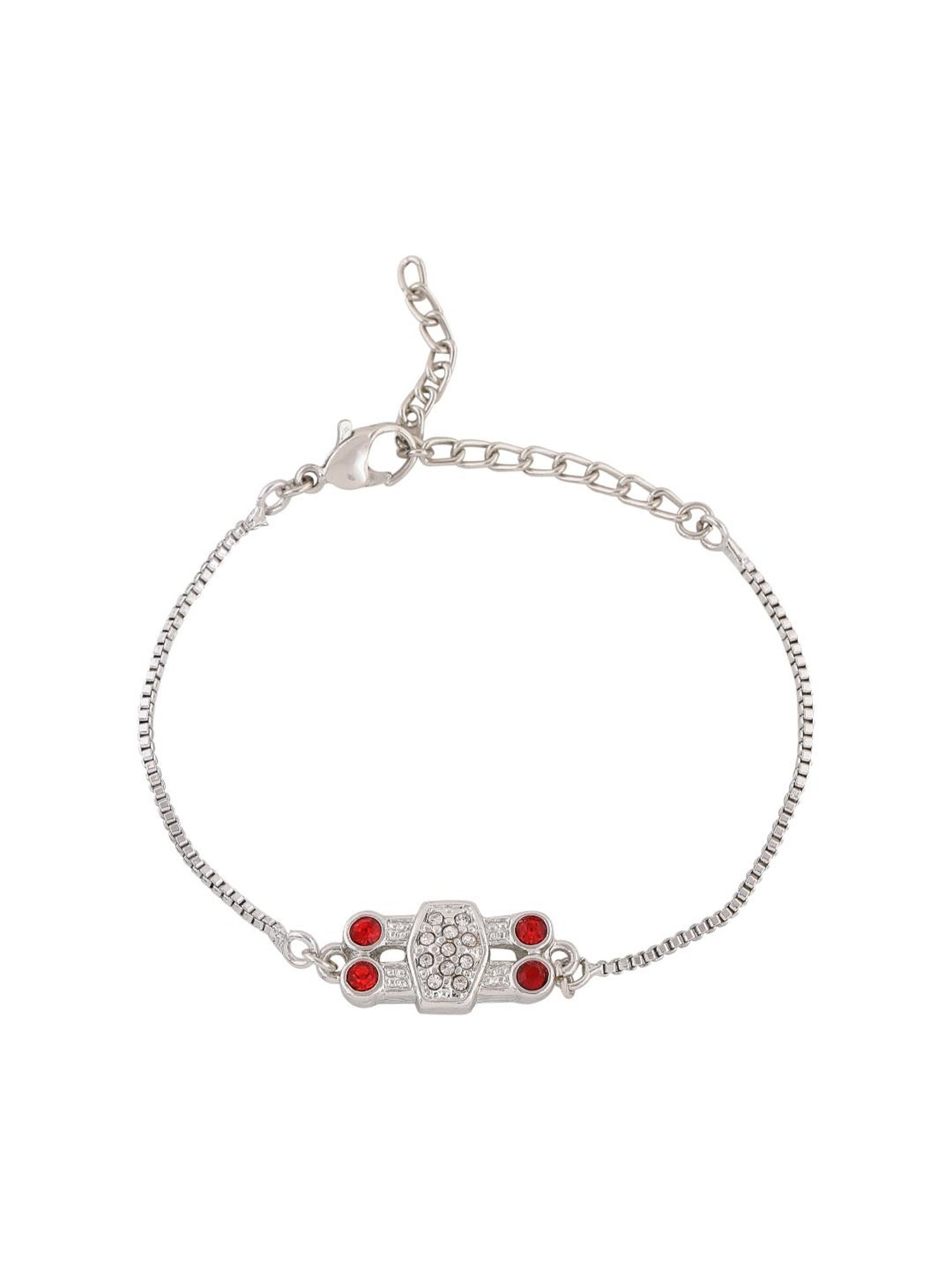 Estele Rhodium-Plated Modern Art Bracelet with Austrian Crystals for Women