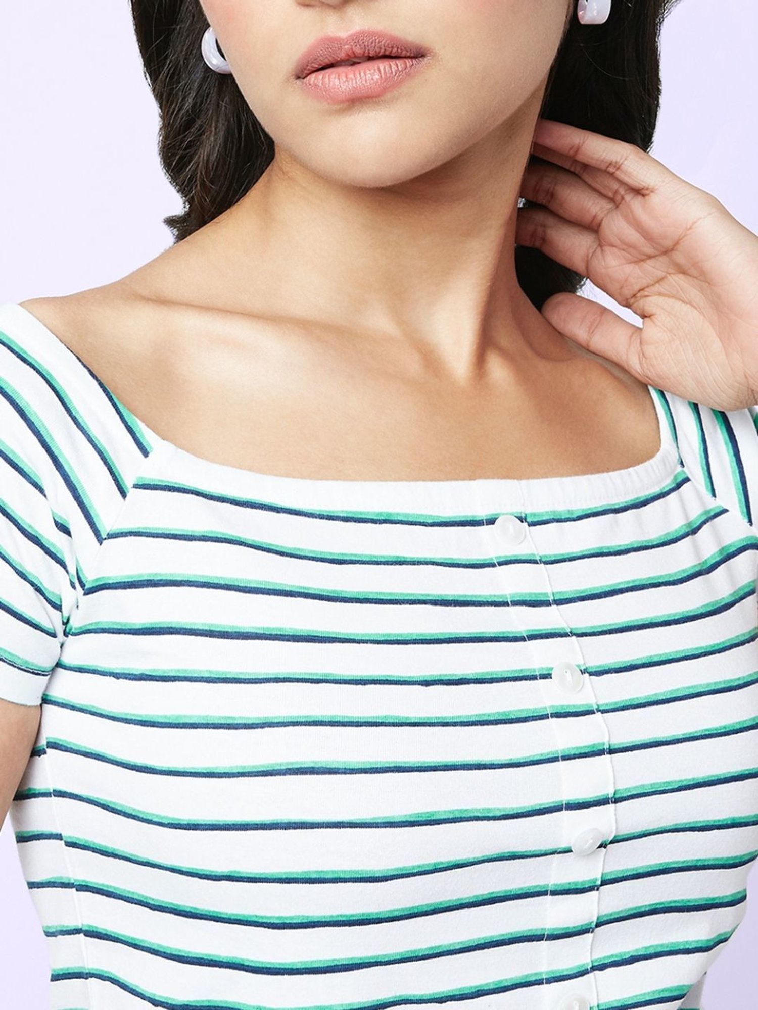 YU by Pantaloons White Striped Top