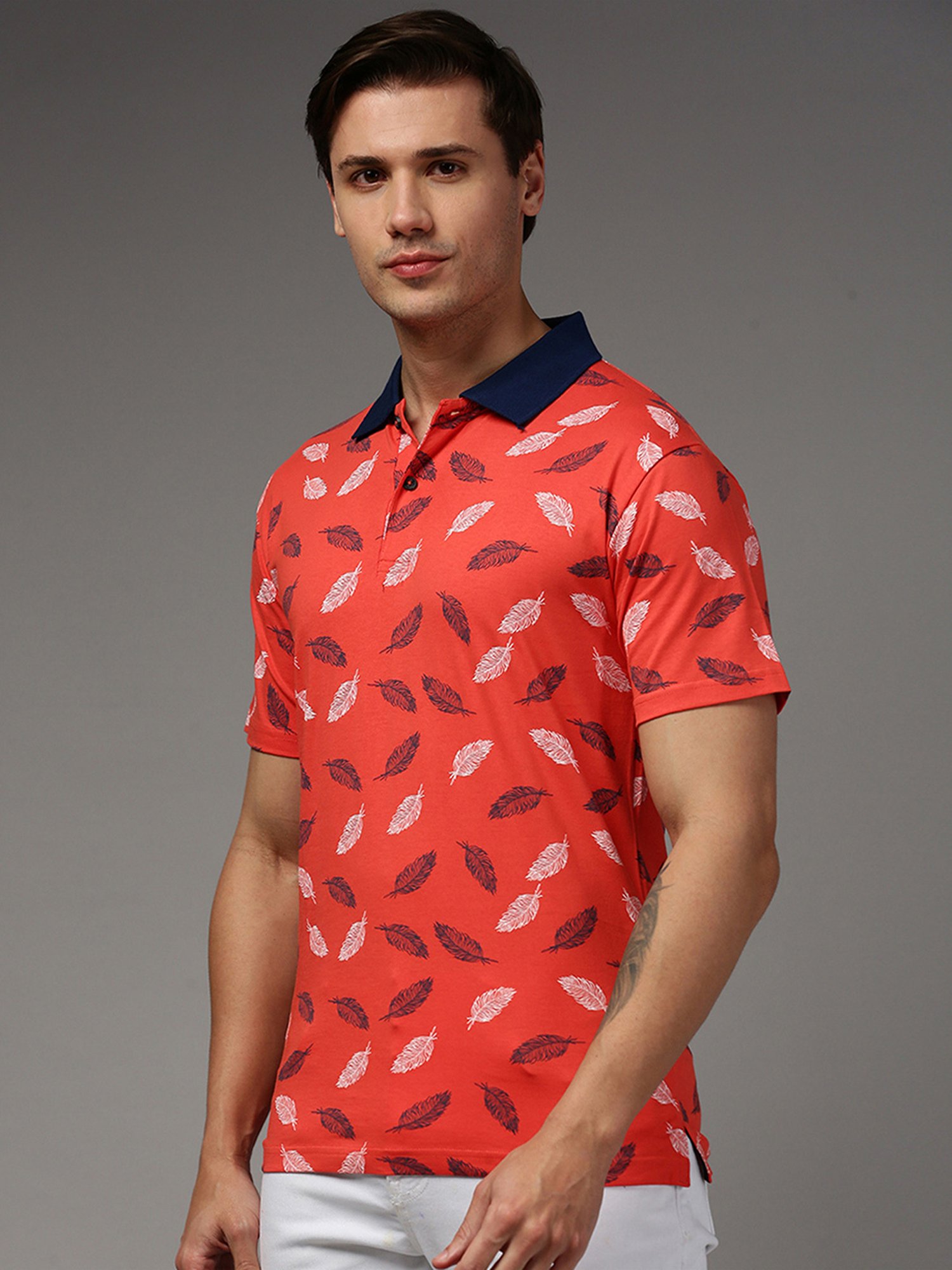 Kryptic Orange Regular Fit Printed Cotton Polo T-Shirt