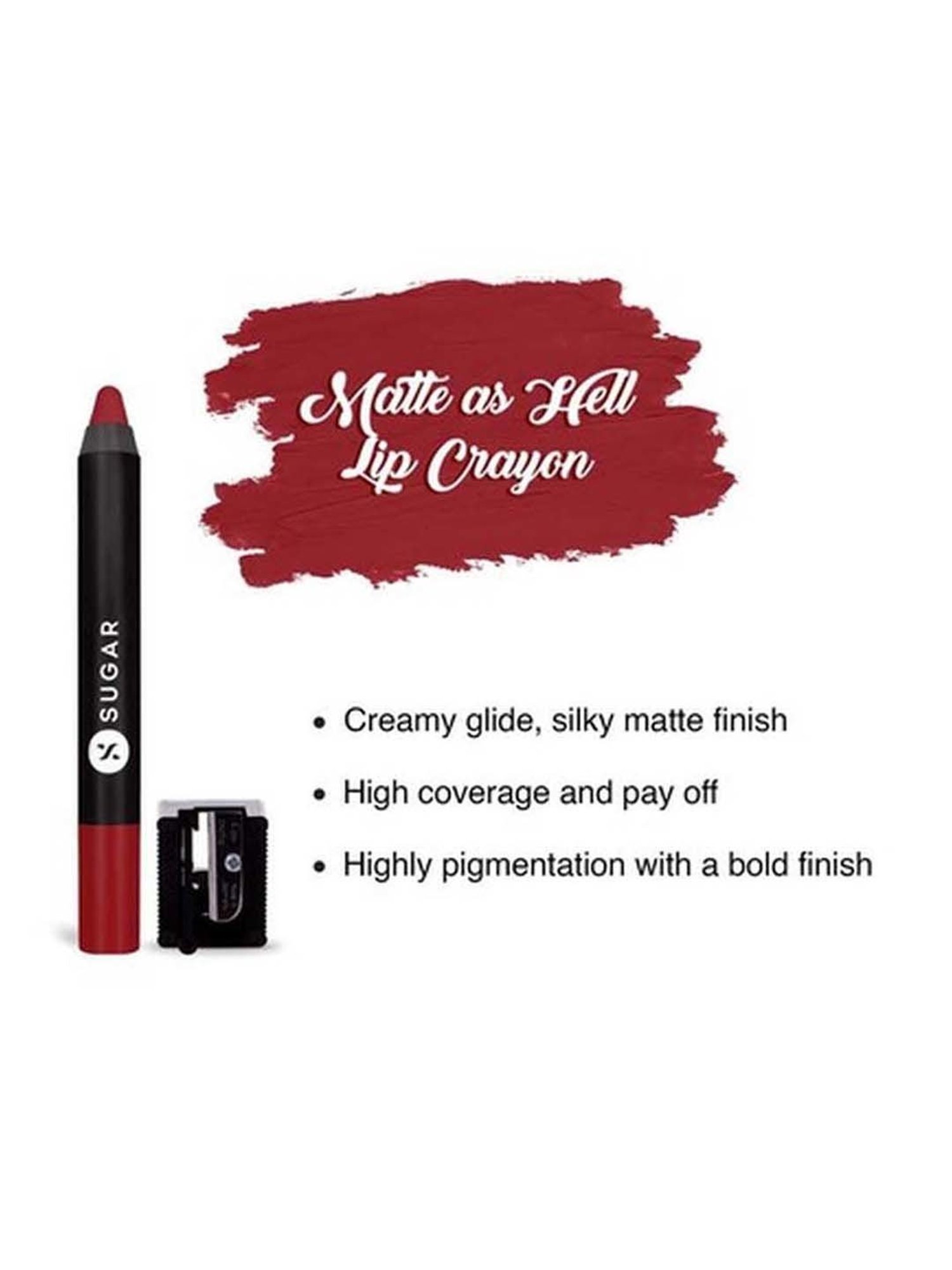 Sugar Cosmetics Matte As Hell Crayon Lipstick 10 Cherry Darling - 2.8 gm