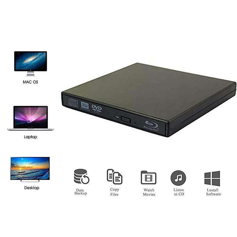 Drive DVD Drive USB External Portable DVD Burner BD-ROM DVD/CD-RW/ROM Writer for Windows 2000/XP/Vista/Win 7/Win 8/Win 10 Notebook PC Desktop Computer,Plug and Play