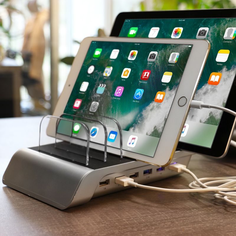 Trexonic 10.2A 6-Port USB Charging Station with Brackets, Silver