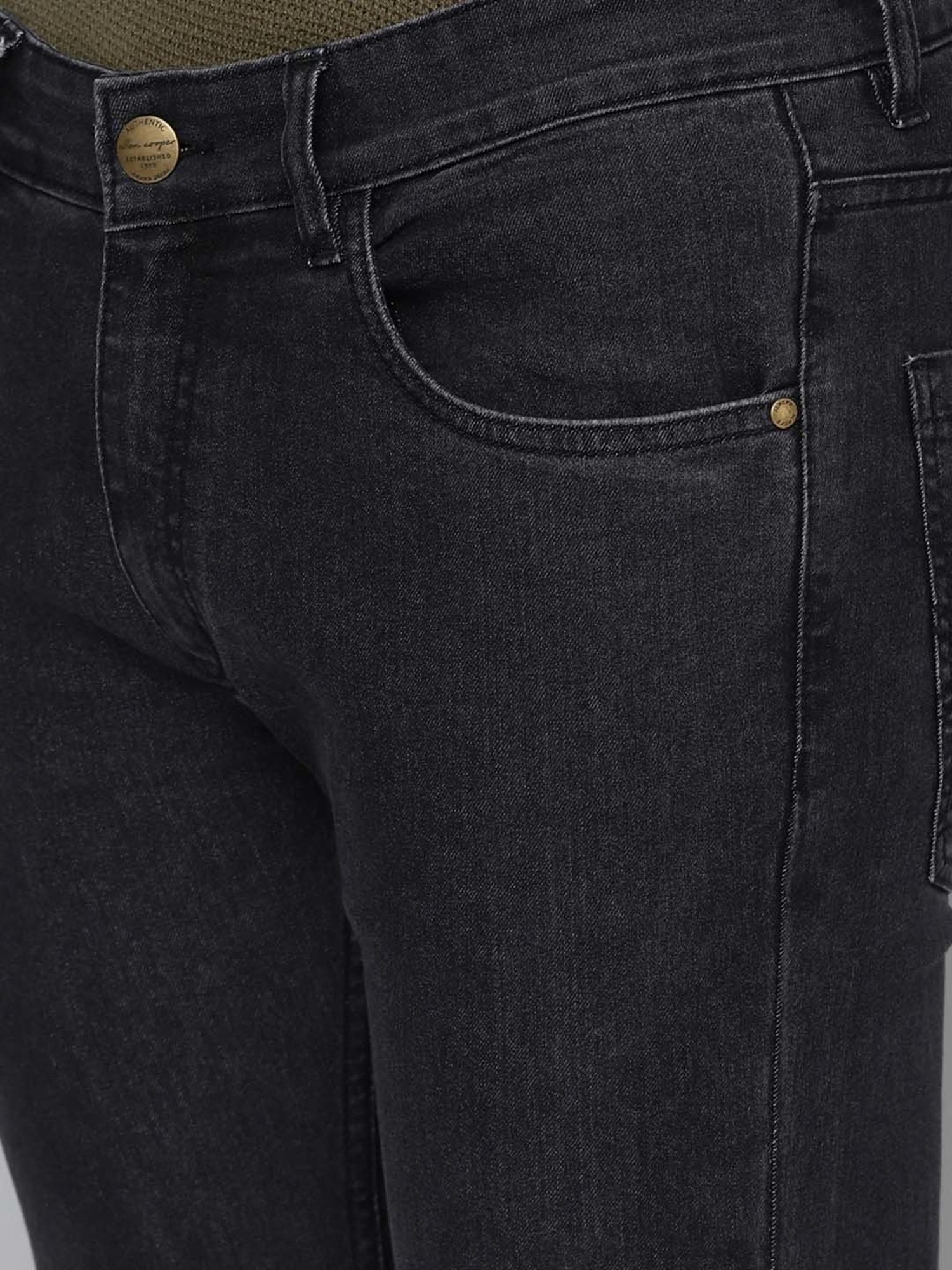 Allen cooper Black Regular Fit Lightly Washed Jeans