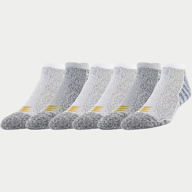 PowerSox Men's Sport 6pk Fade No Show Athletic Socks - White/Blue 6-12.5