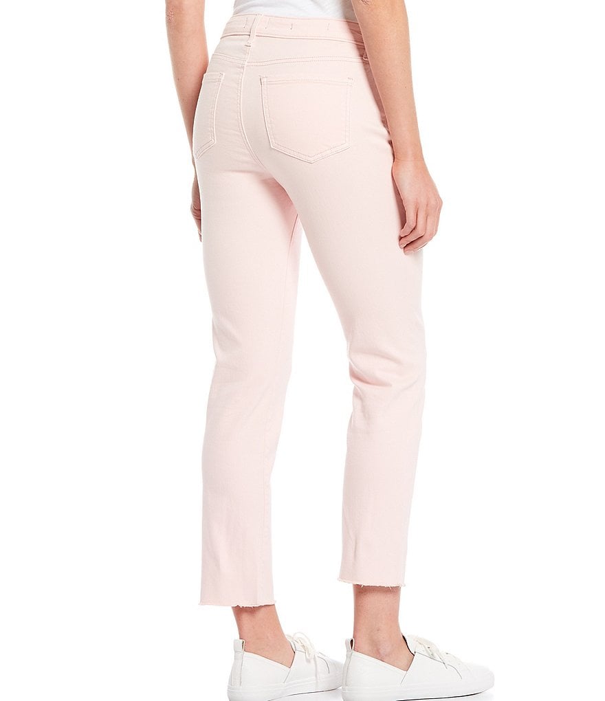 NYDJ Sheri Slim Straight Leg Frayed-Hem High Rise Ankle Jeans