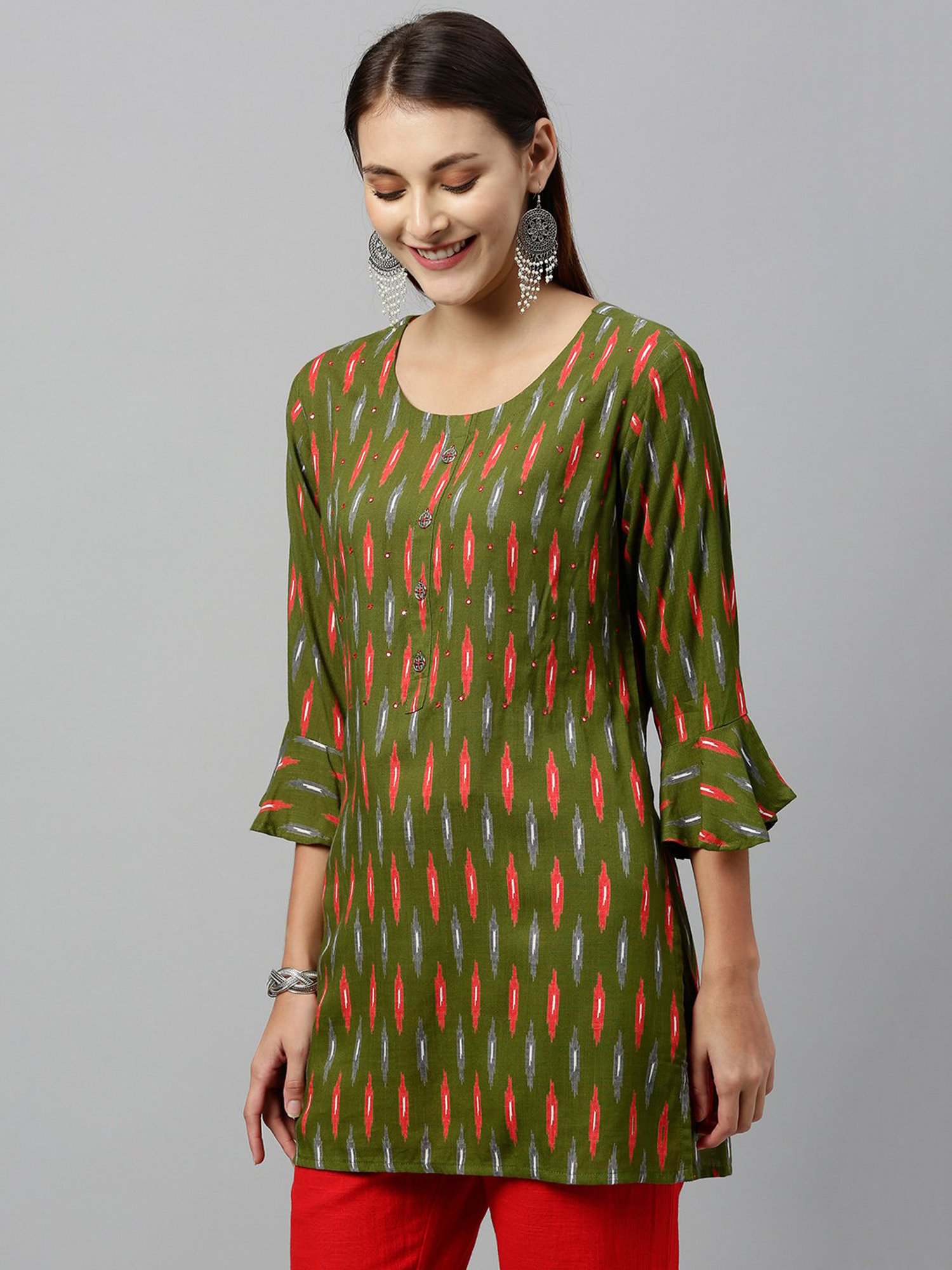 Kipek Green Rayon Printed Kurta