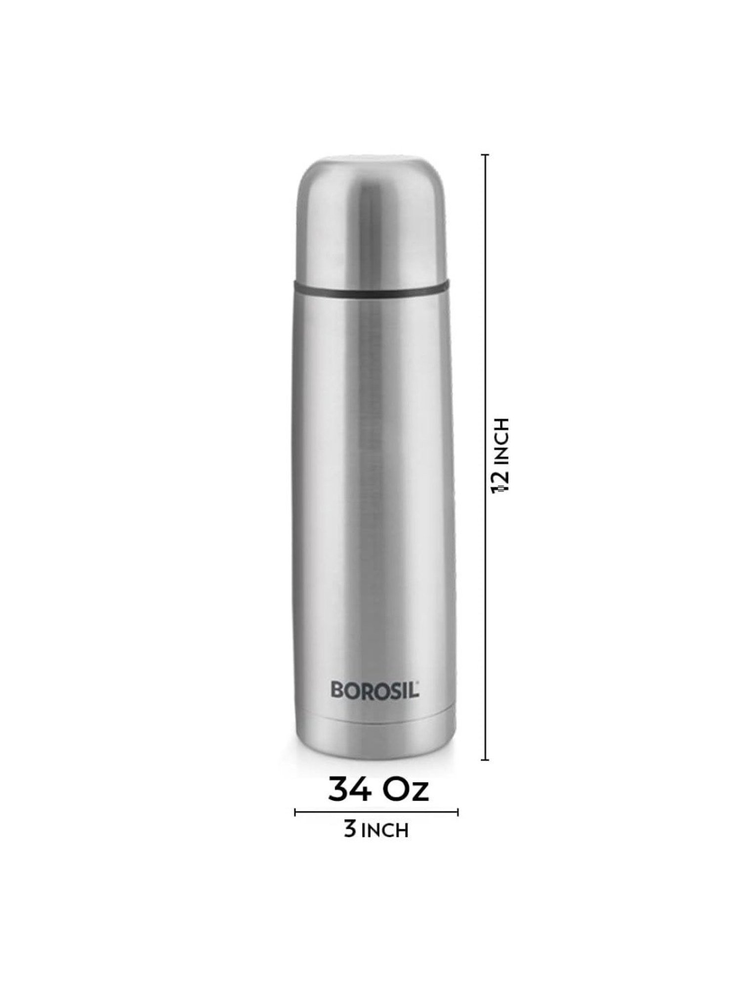 Borosil Silver Stainless Steel Double Wall Vaccum Insulated Water Bottles (1000ml)