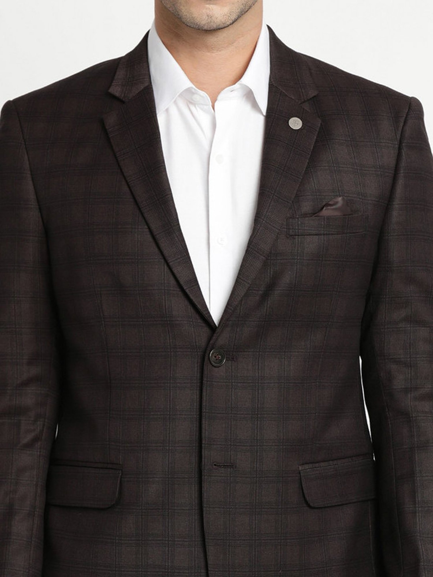 Turtle Brown Slim Fit Checks Two Piece Suit