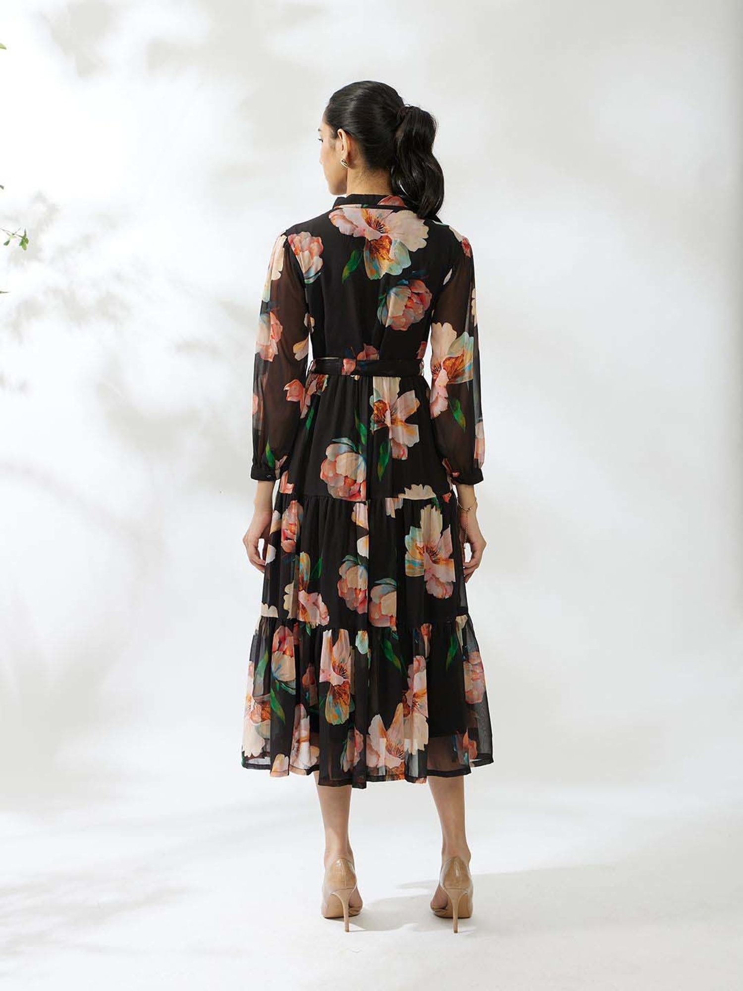 Daali Black Floral Print A-Line Dress