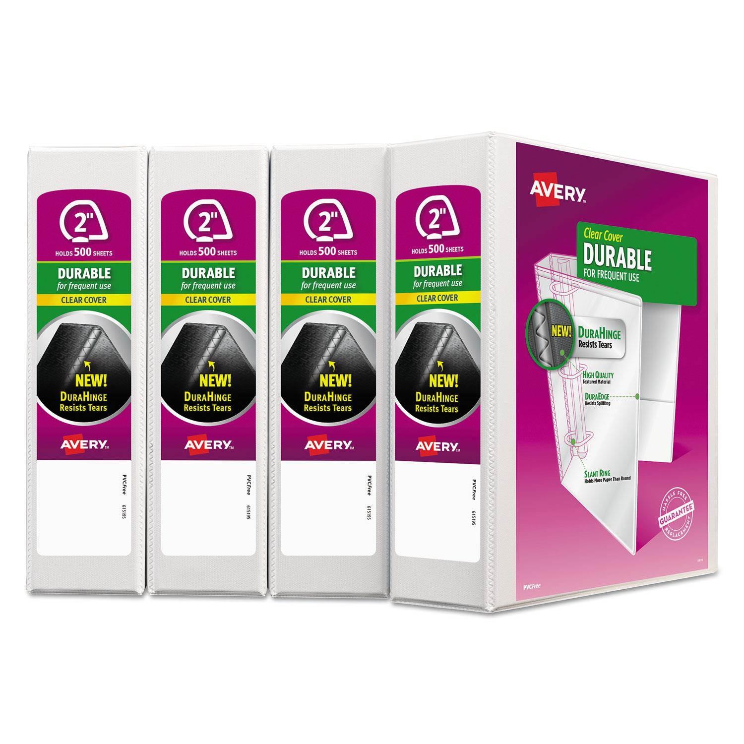 Avery Durable View Binder with DuraHinge and Slant Rings 2" White 4/Pack 17577