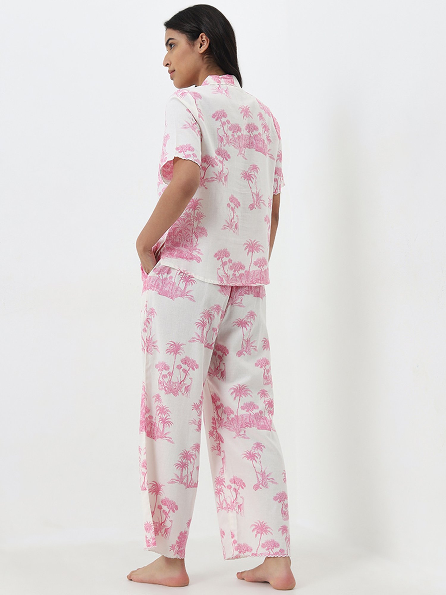 Wunderlove by Westside Pink Printed Cotton Shirt with Pyjamas Set