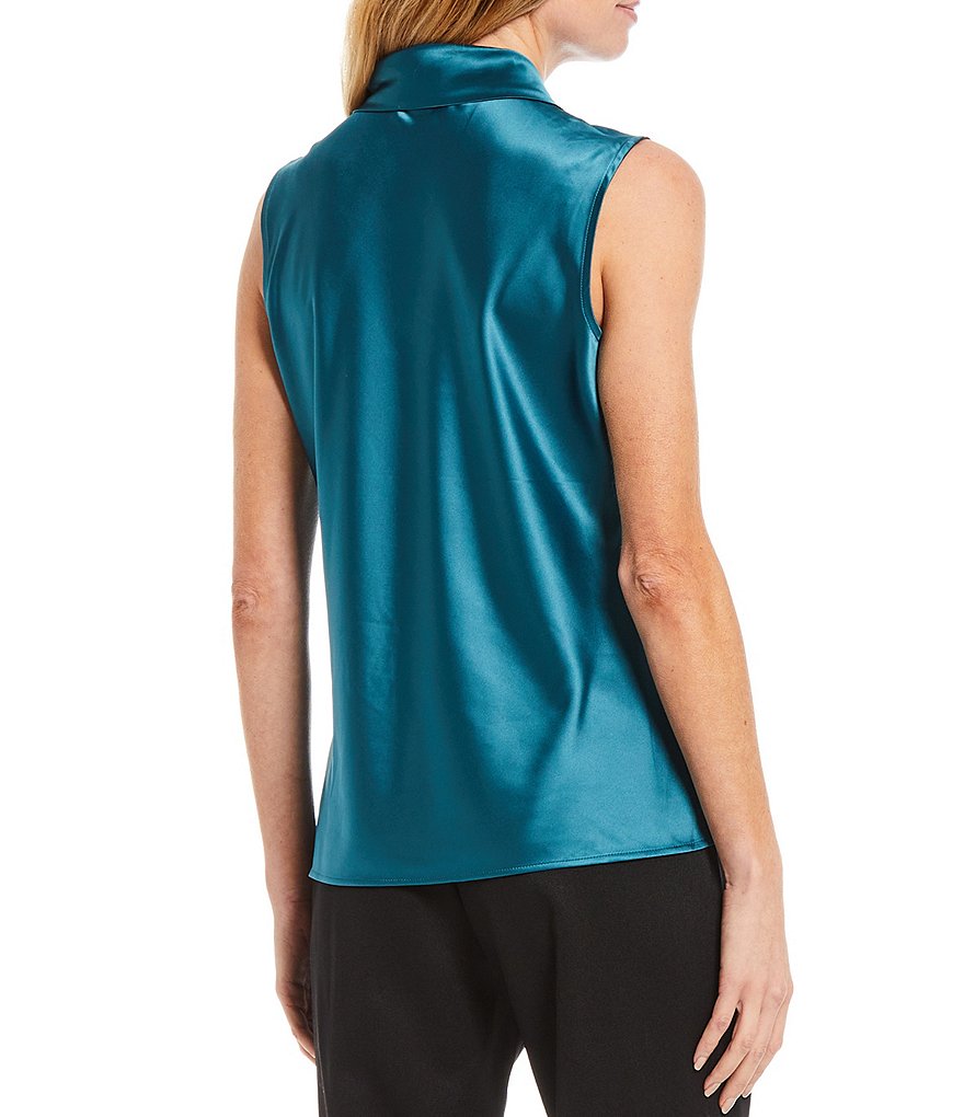 Tahari ASL Stretch Charmeuse Sleeveless V-Neck Sailor Blouse