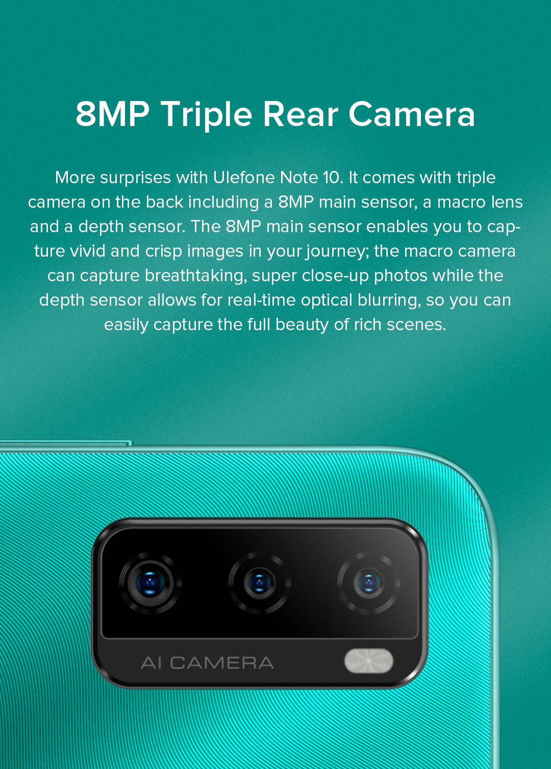 Ulefone Note 10 Unlocked Phones, Android 11 2GB + 32GB ROM, 8MP Four Rear Camera + 8MP Front Camera, 6.52" HD+ Screen 5500mAh Big Battery Dual 4G Unlocked Smartphone